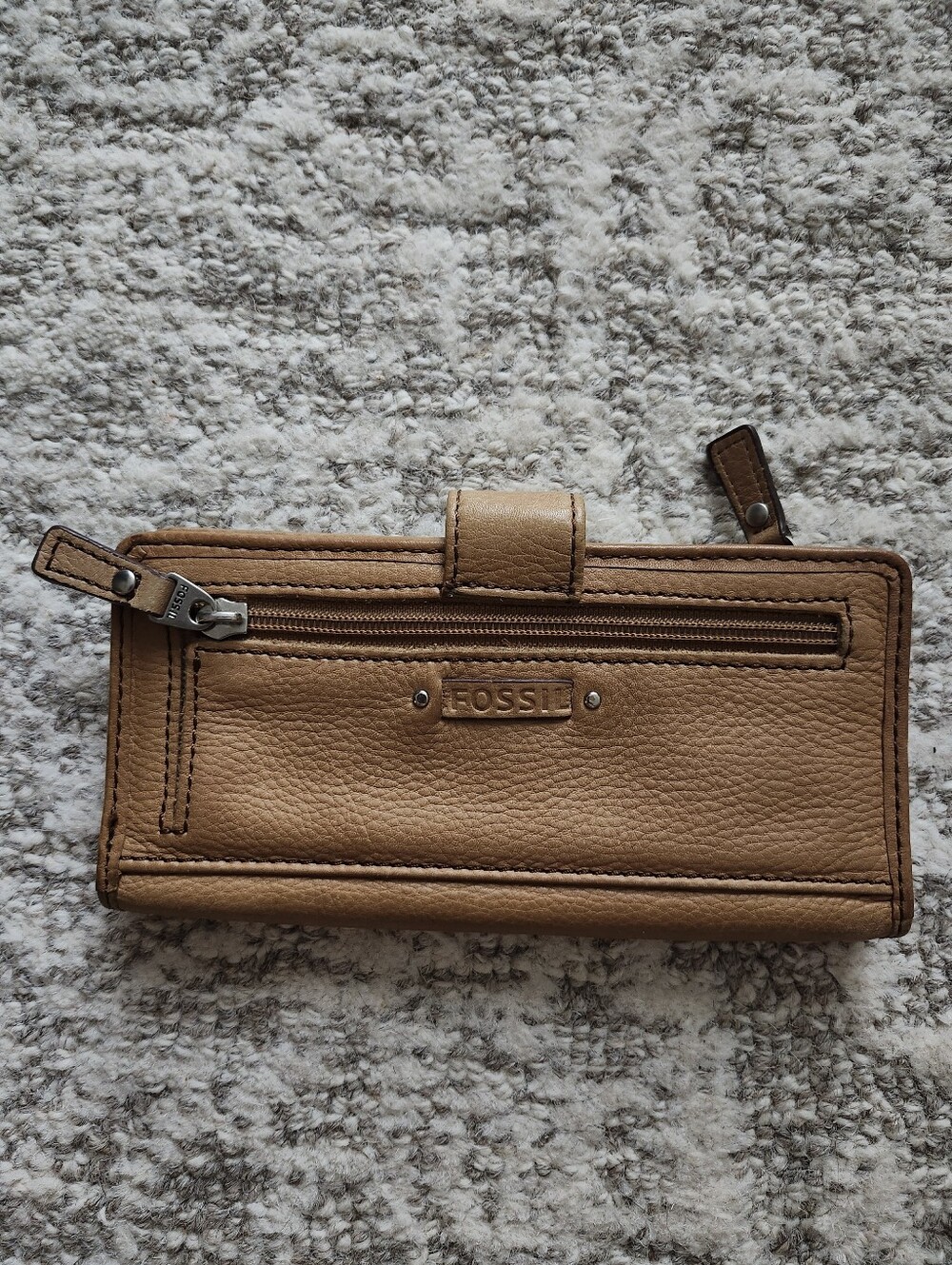 Fossil Tan, Mint & Cream Striped Leather Wallet with Red Ladybug Accent - Picture 2 of 5